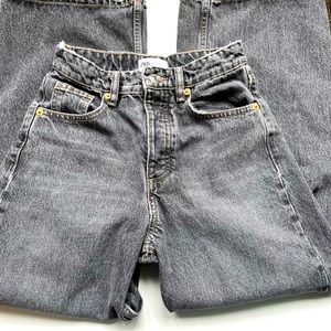 Zara high waist button fly wide leg  acid wash black jeans size 2
